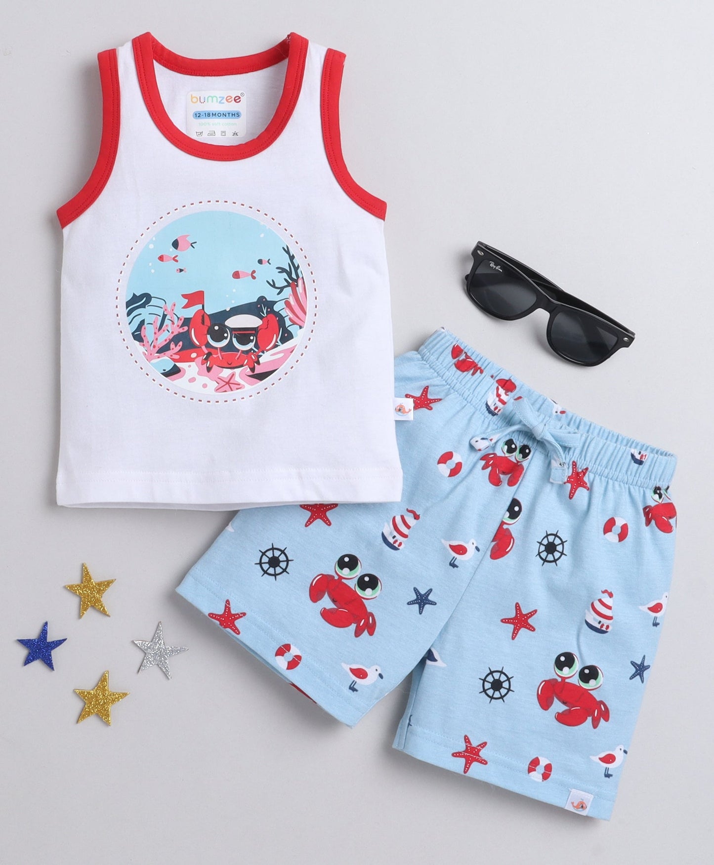wholesale only Peb10033 - Blue & White Girls Half Sleeves Cotton Jablas Pack Of 3