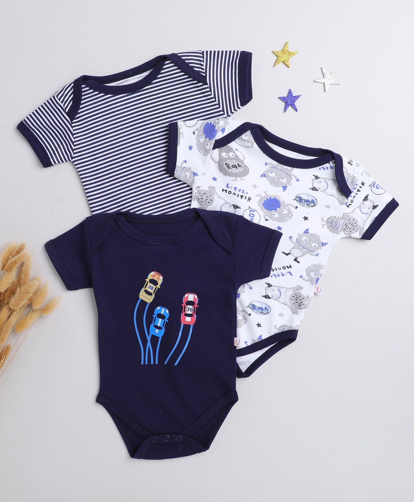 wholesale only Peb10033 - Blue & White Girls Half Sleeves Cotton Jablas Pack Of 3