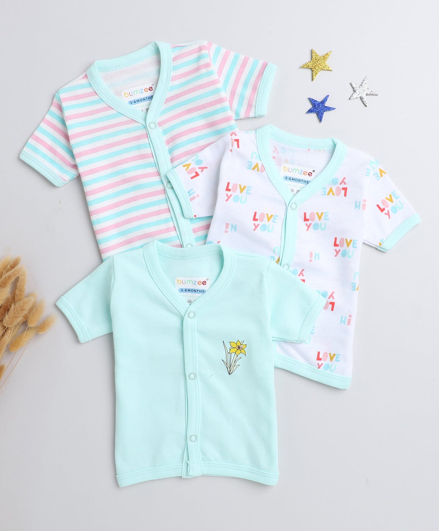 wholesale only Peb10033 - Blue & White Girls Half Sleeves Cotton Jablas Pack Of 3