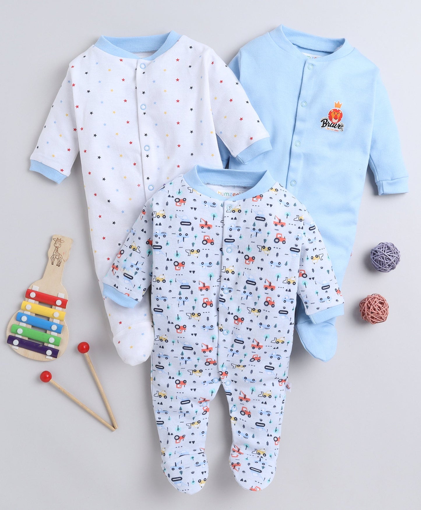 wholesale only Peb10033 - Blue & White Girls Half Sleeves Cotton Jablas Pack Of 3
