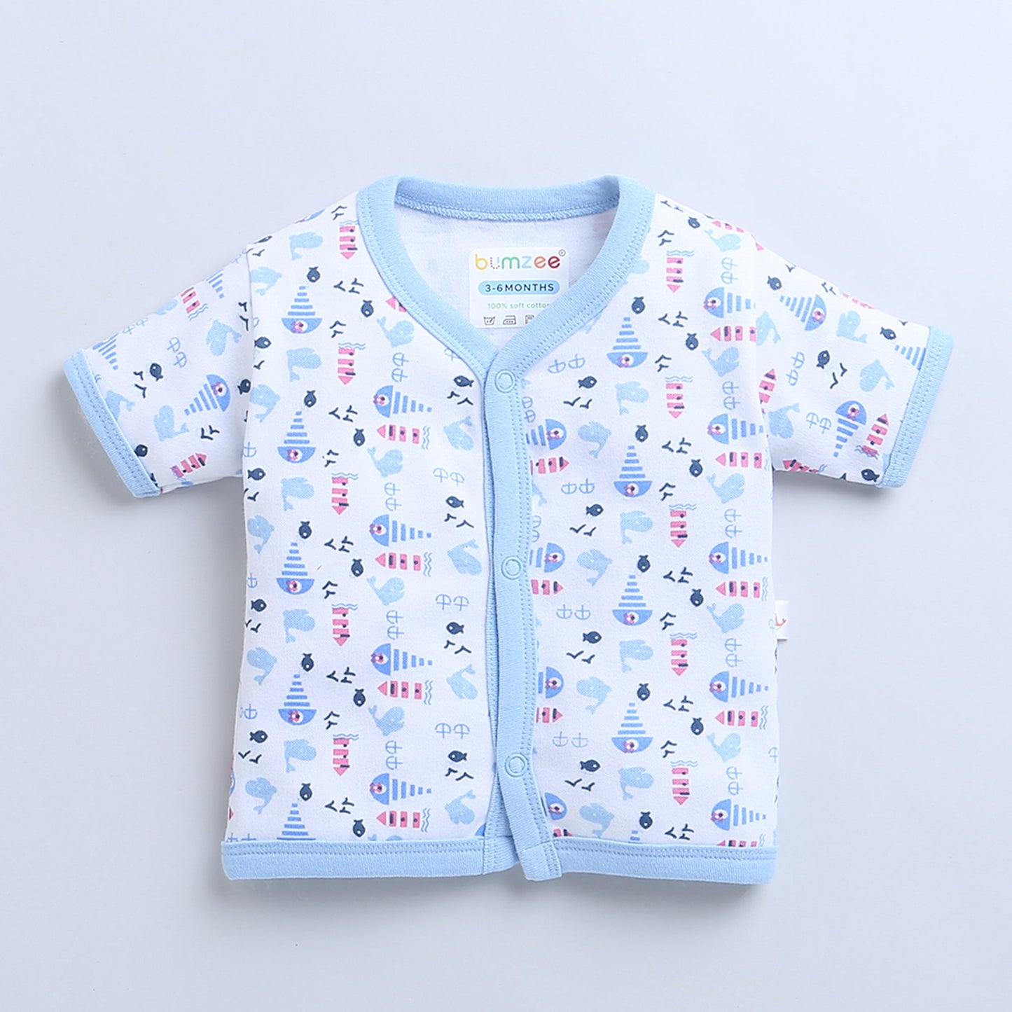 wholesale only Peb10033 - Blue & White Girls Half Sleeves Cotton Jablas Pack Of 3