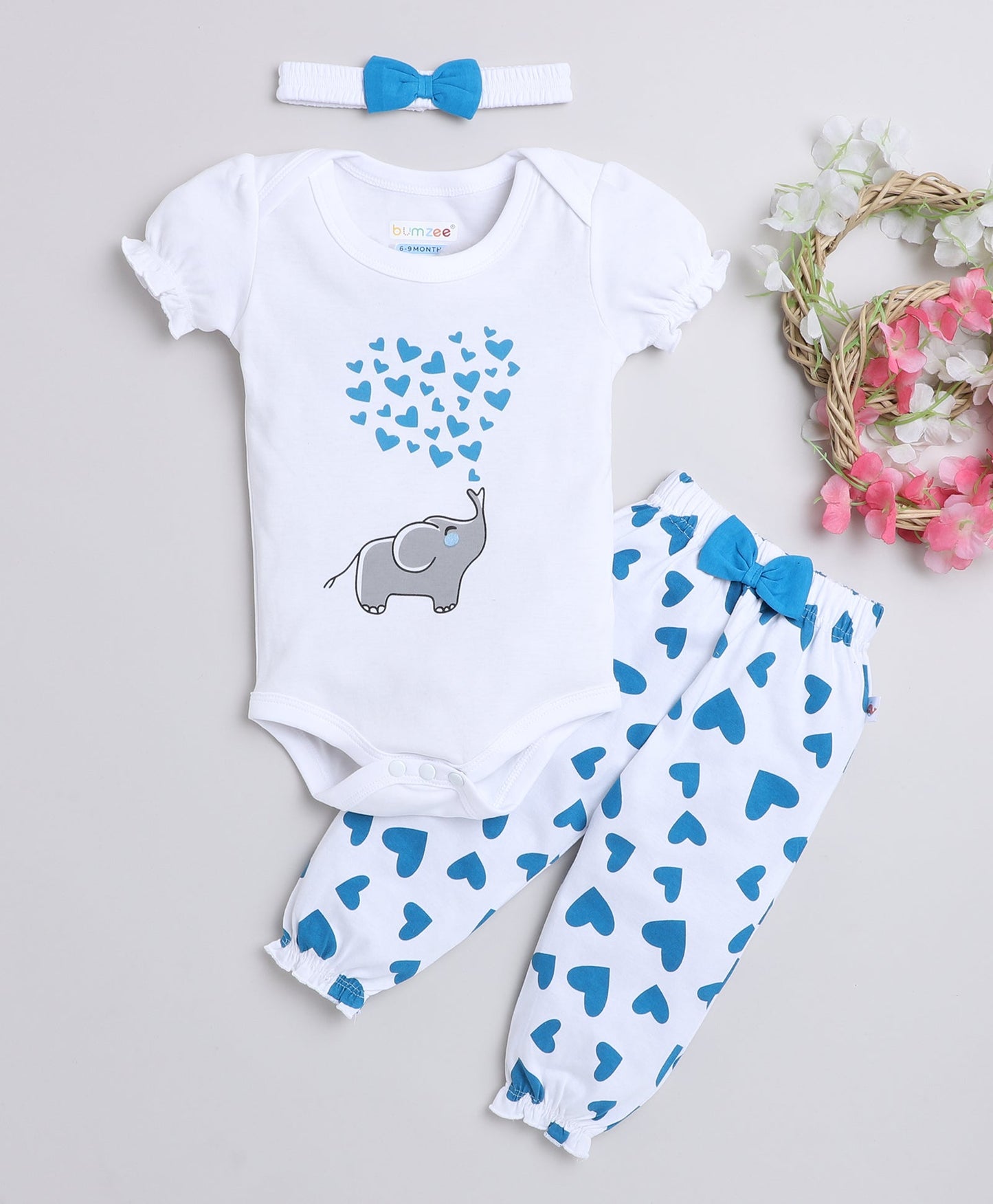 wholesale only Peb10033 - Blue & White Girls Half Sleeves Cotton Jablas Pack Of 3