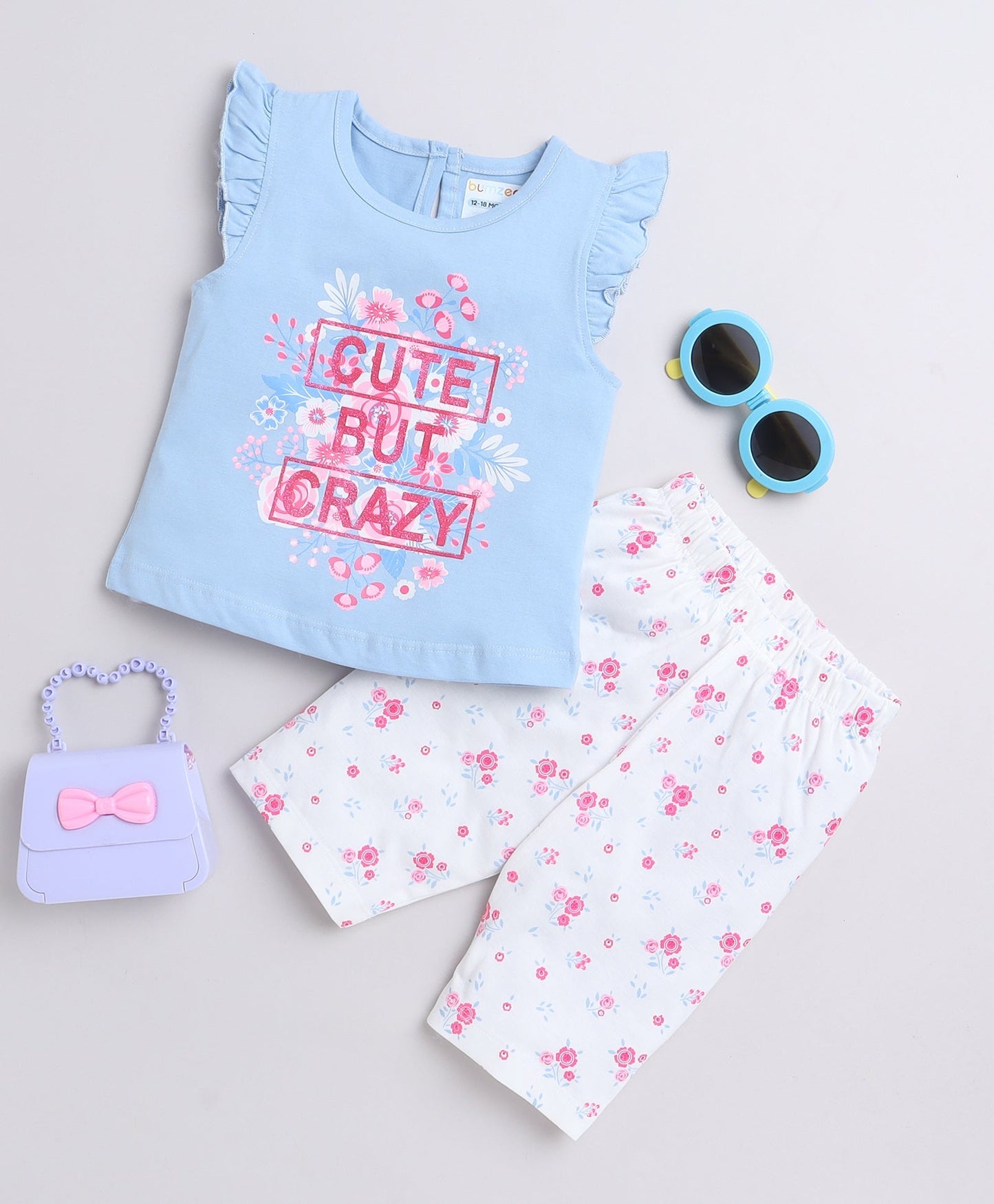 wholesale only Peb10033 - Blue & White Girls Half Sleeves Cotton Jablas Pack Of 3