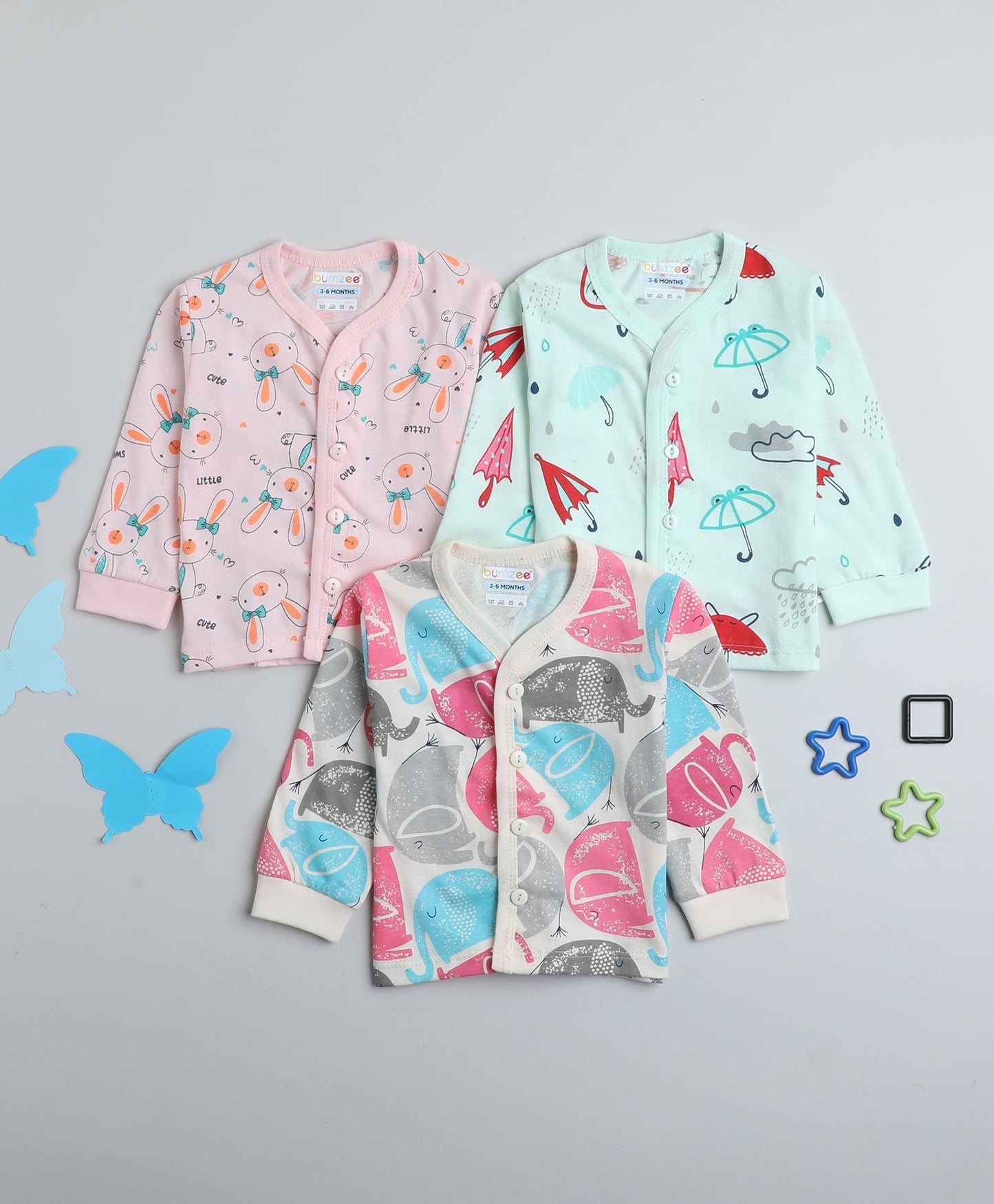 wholesale only Peb10033 - Blue & White Girls Half Sleeves Cotton Jablas Pack Of 3