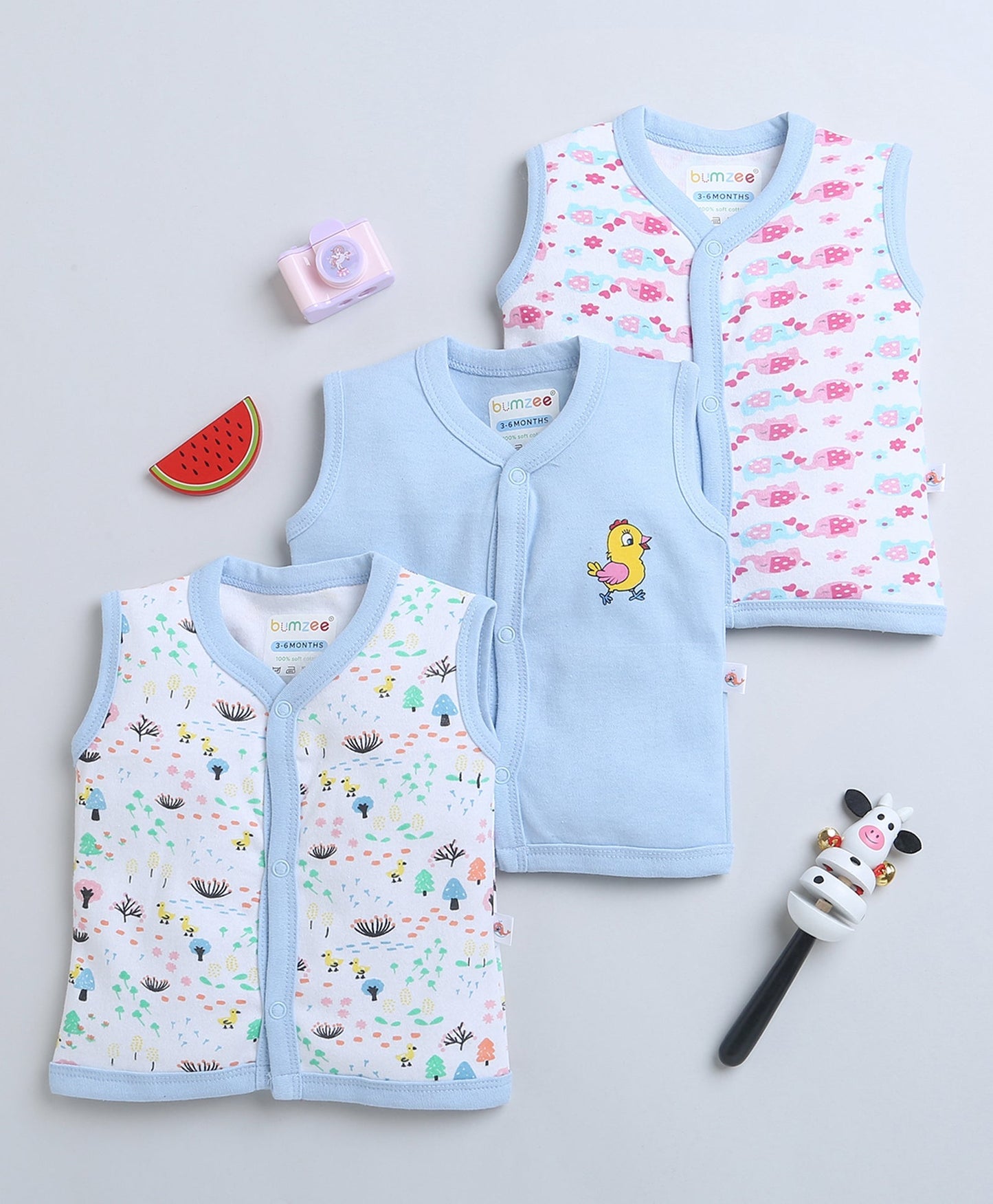 wholesale only Peb10033 - Blue & White Girls Half Sleeves Cotton Jablas Pack Of 3