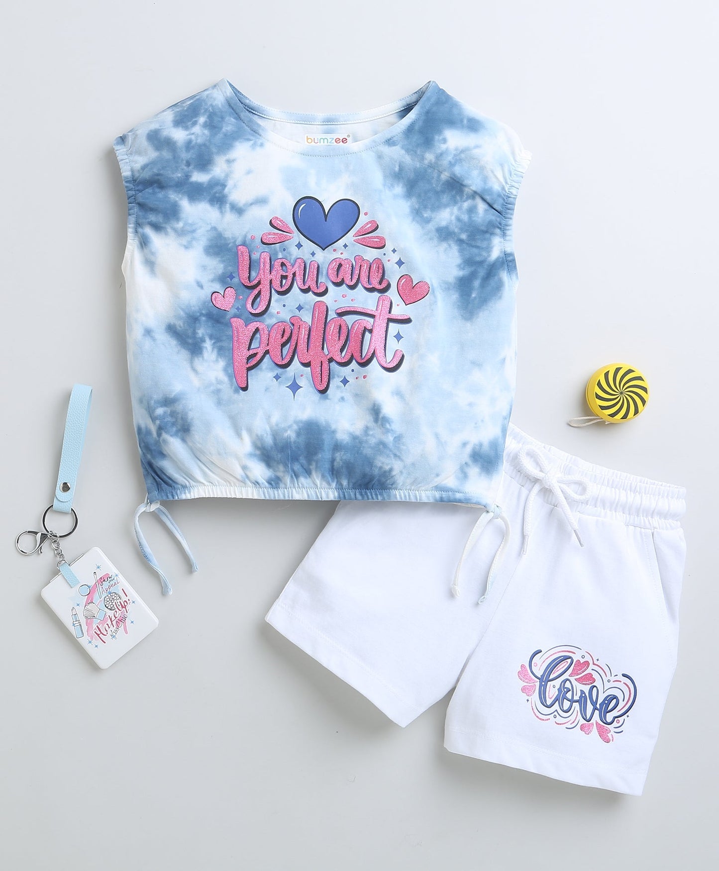 wholesale only Peb10033 - Blue & White Girls Half Sleeves Cotton Jablas Pack Of 3