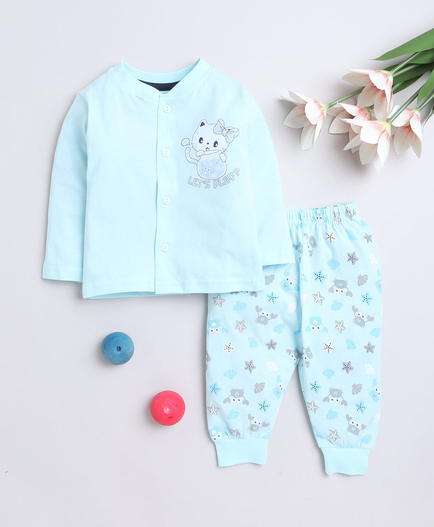 wholesale only Peb10033 - Blue & White Girls Half Sleeves Cotton Jablas Pack Of 3