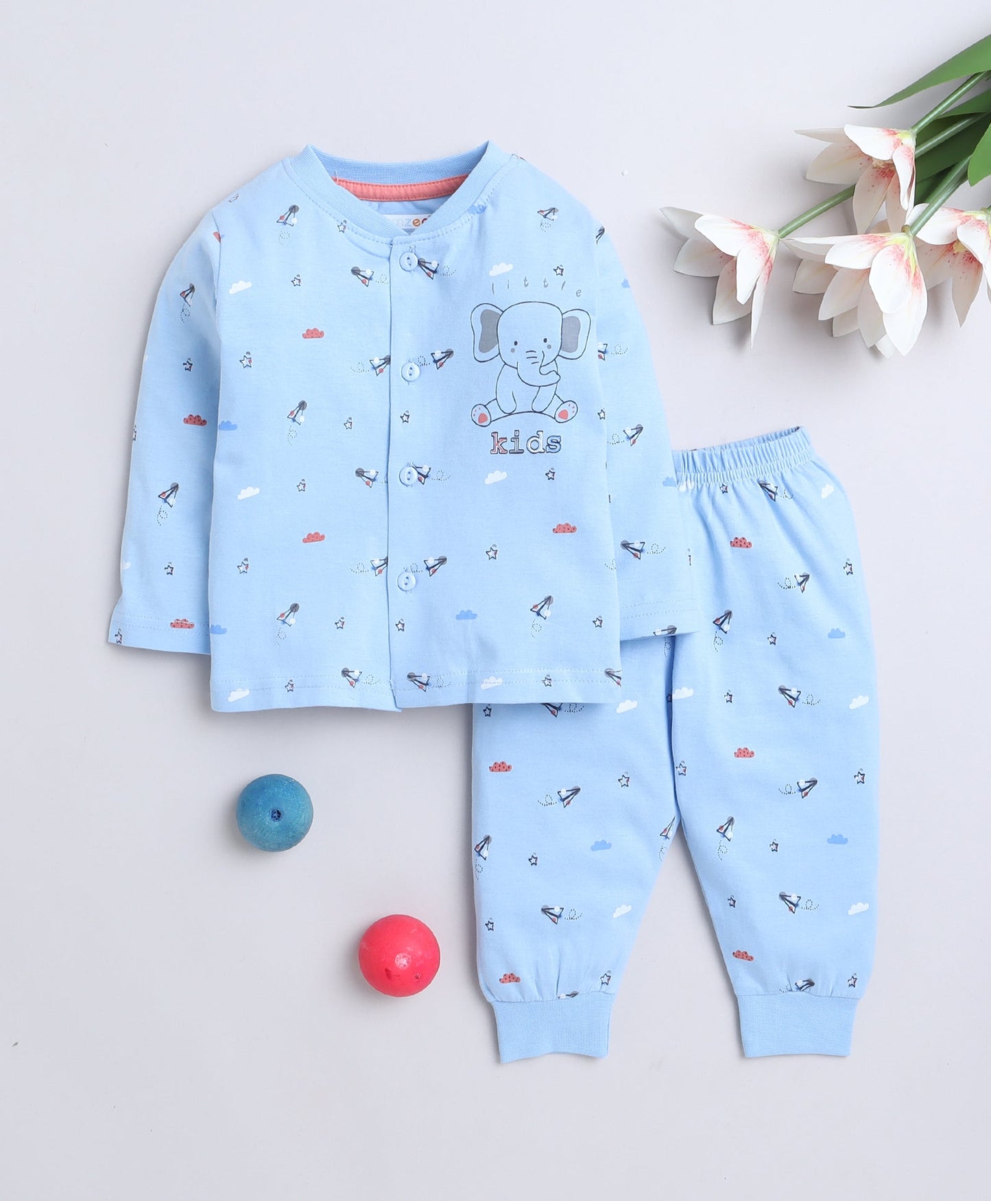 wholesale only Peb10033 - Blue & White Girls Half Sleeves Cotton Jablas Pack Of 3