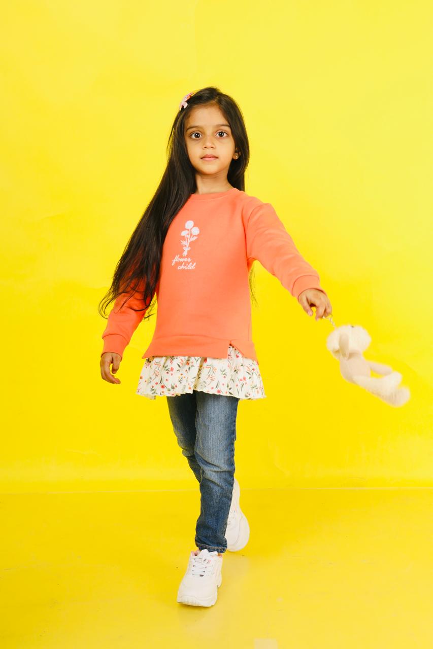 Kids Wear Sweat shirt Fleece 100% cotton with embroidery and attached skirt for wholesale only .
Premium design of kids sweatshirt
Kids wear , imported designs, korean design.
Sweat shirt with skirt attached for girls
Drop shoulder