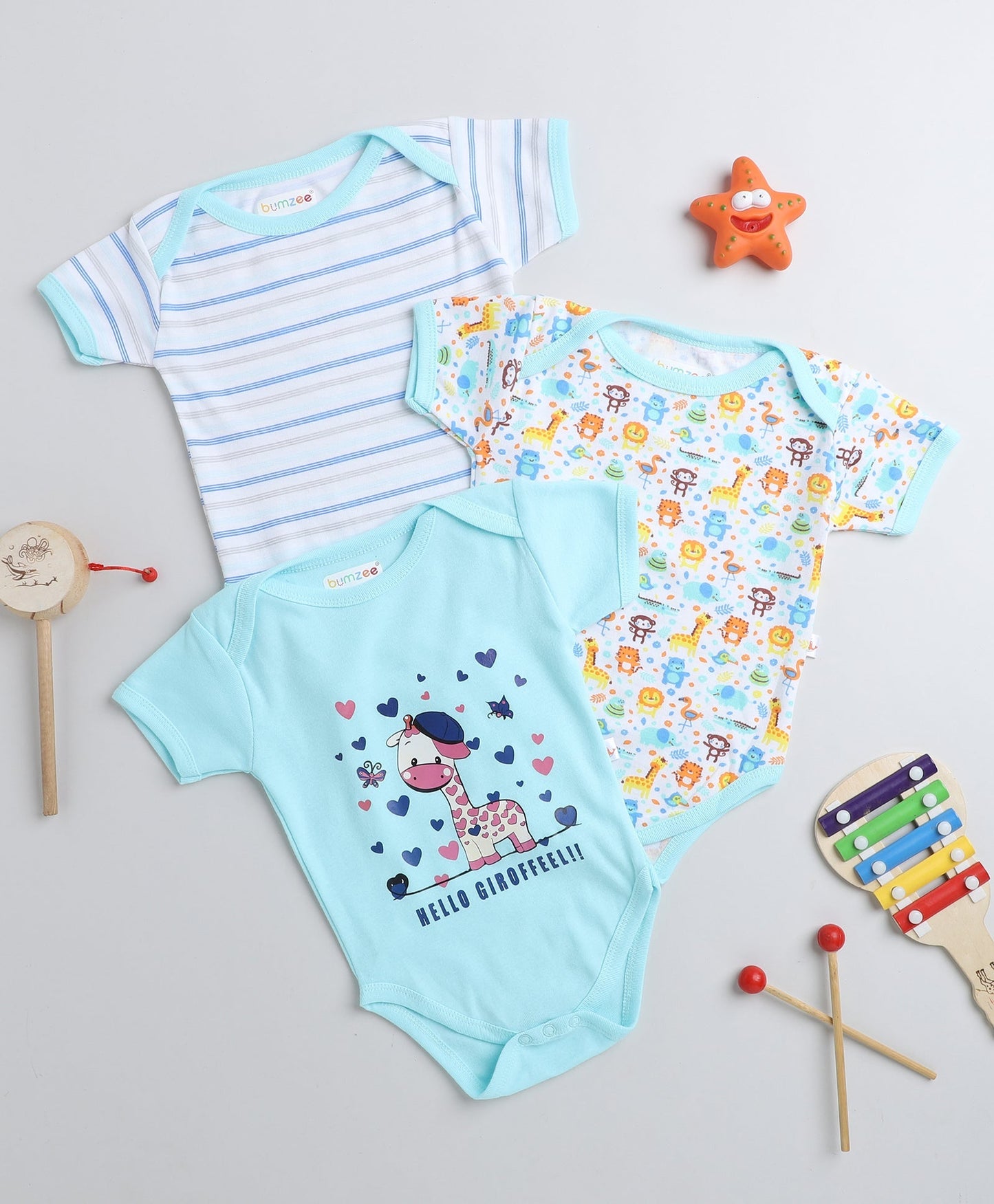 wholesale only Peb10033 - Blue & White Girls Half Sleeves Cotton Jablas Pack Of 3