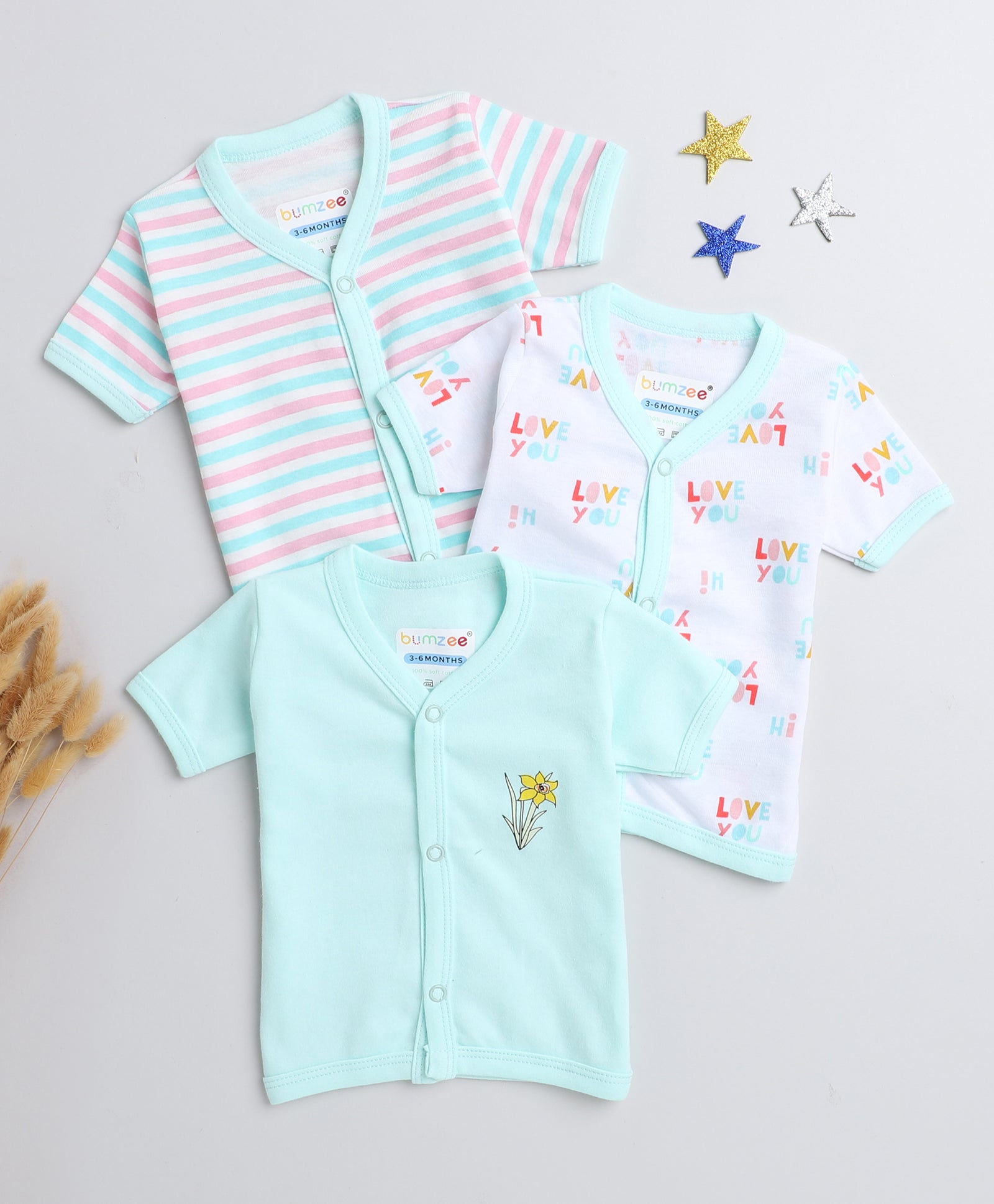 wholesale only Peb10033 - Blue & White Girls Half Sleeves Cotton Jablas Pack Of 3