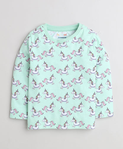 KP6038 - Full sleeve Tshirt and Pyjama - teal - printed- Pack of 5