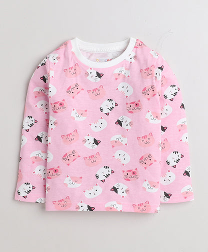 KP6044 - Full sleeve Tshirt and Pyjama - pink - printed- Pack of 5