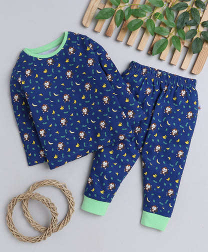 KP6072 - Full sleeve Tshirt and Pyjama - navy - printed- Pack of 5