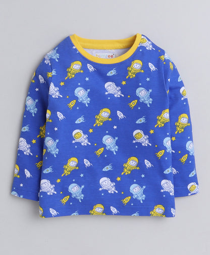 KP6073 - Full sleeve Tshirt and Pyjama - blue - printed- Pack of 5