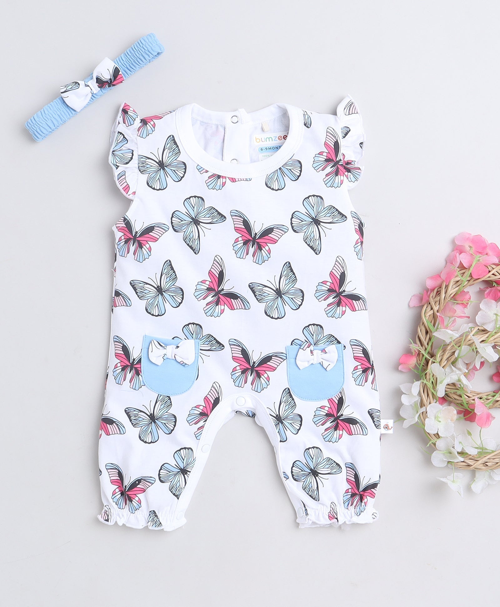 wholesale only Peb10033 - Blue & White Girls Half Sleeves Cotton Jablas Pack Of 3