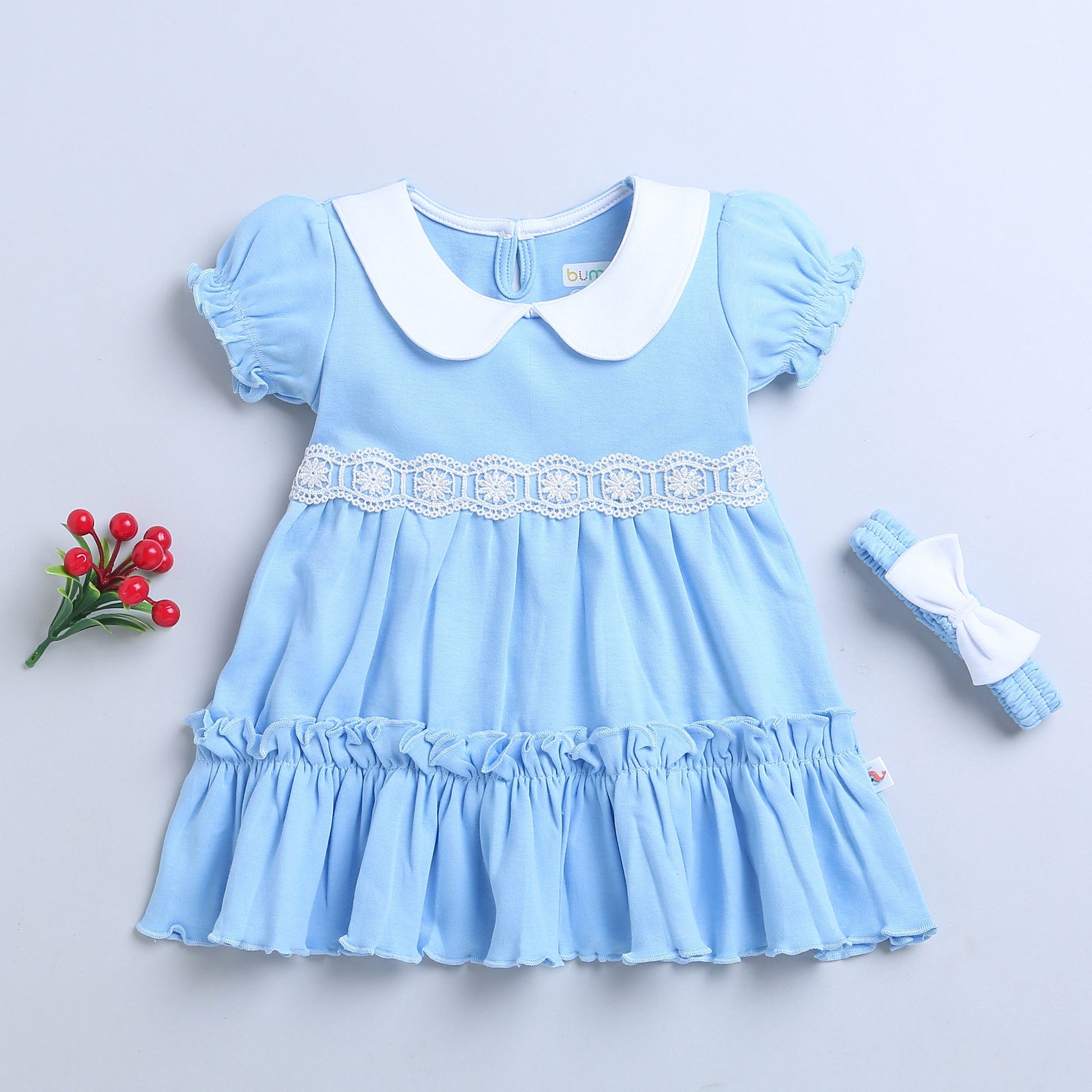 wholesale only Peb10033 - Blue & White Girls Half Sleeves Cotton Jablas Pack Of 3