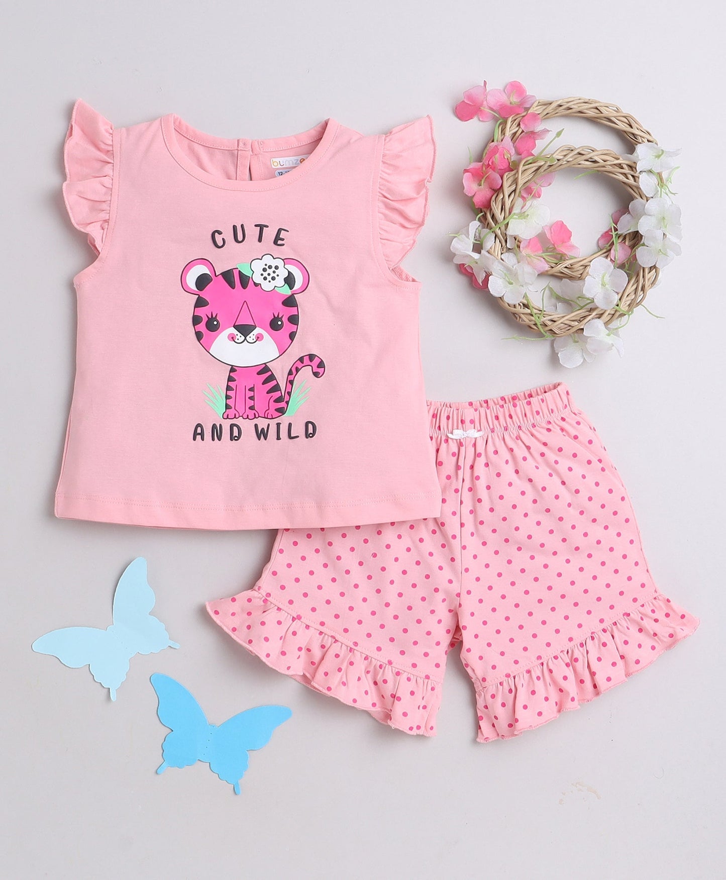 wholesale only Peb10033 - Blue & White Girls Half Sleeves Cotton Jablas Pack Of 3