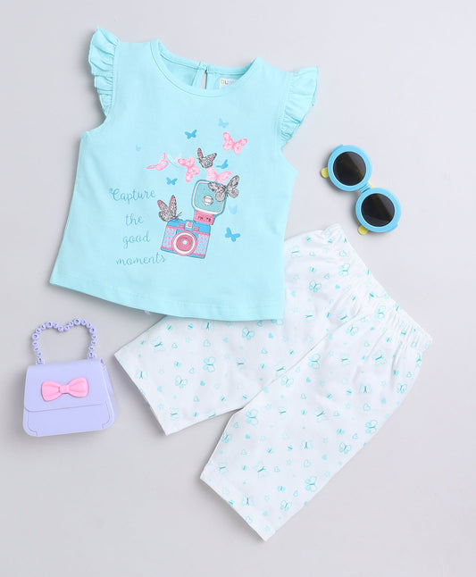 wholesale only Peb10033 - Blue & White Girls Half Sleeves Cotton Jablas Pack Of 3
