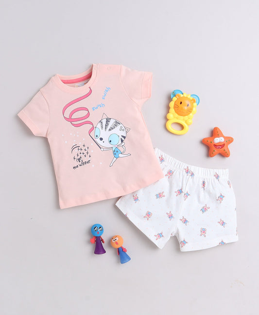 wholesale only Peb10033 - Blue & White Girls Half Sleeves Cotton Jablas Pack Of 3
