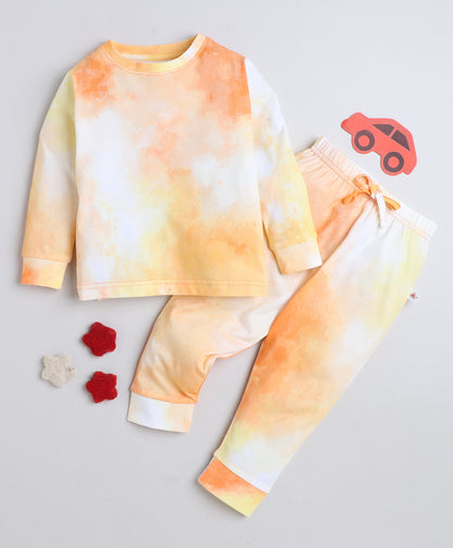 KP6074 - Full sleeve Tshirt and Pyjama - orange - tie and dye- Pack of 7