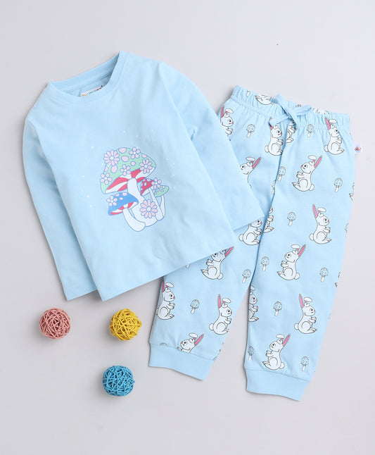 KP6076 - Full sleeve Tshirt and Pyjama - light blue - printed- Pack of 7