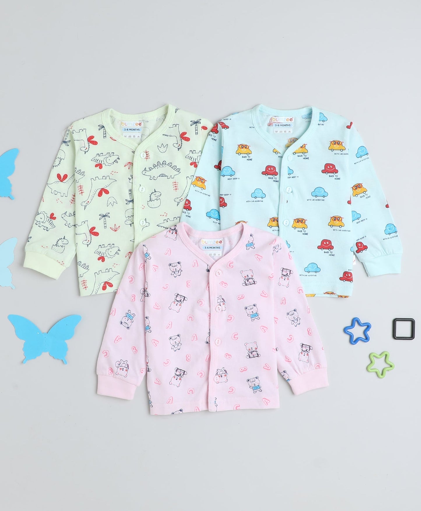 wholesale only Peb10033 - Blue & White Girls Half Sleeves Cotton Jablas Pack Of 3