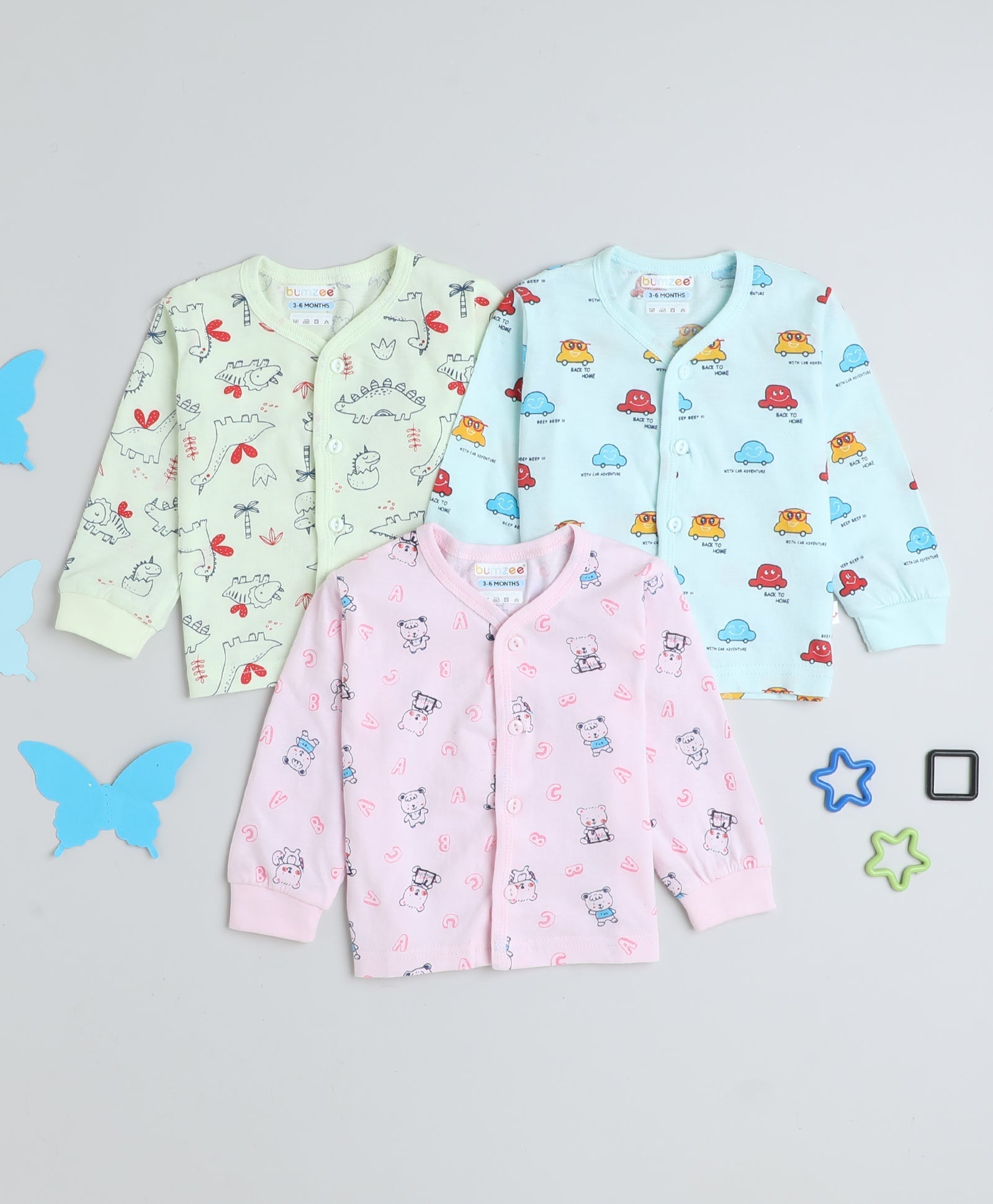 wholesale only Peb10033 - Blue & White Girls Half Sleeves Cotton Jablas Pack Of 3