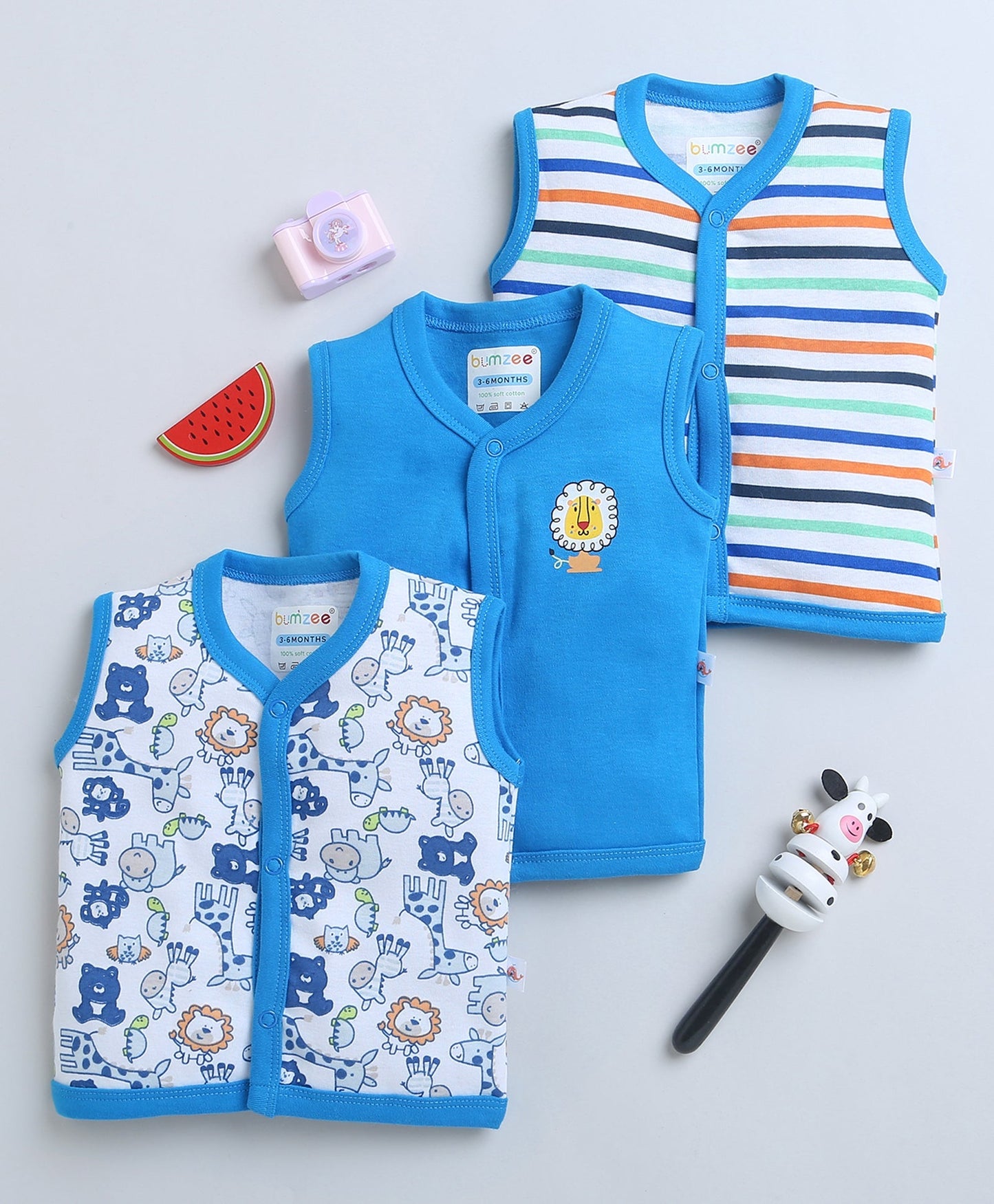 wholesale only Peb10033 - Blue & White Girls Half Sleeves Cotton Jablas Pack Of 3