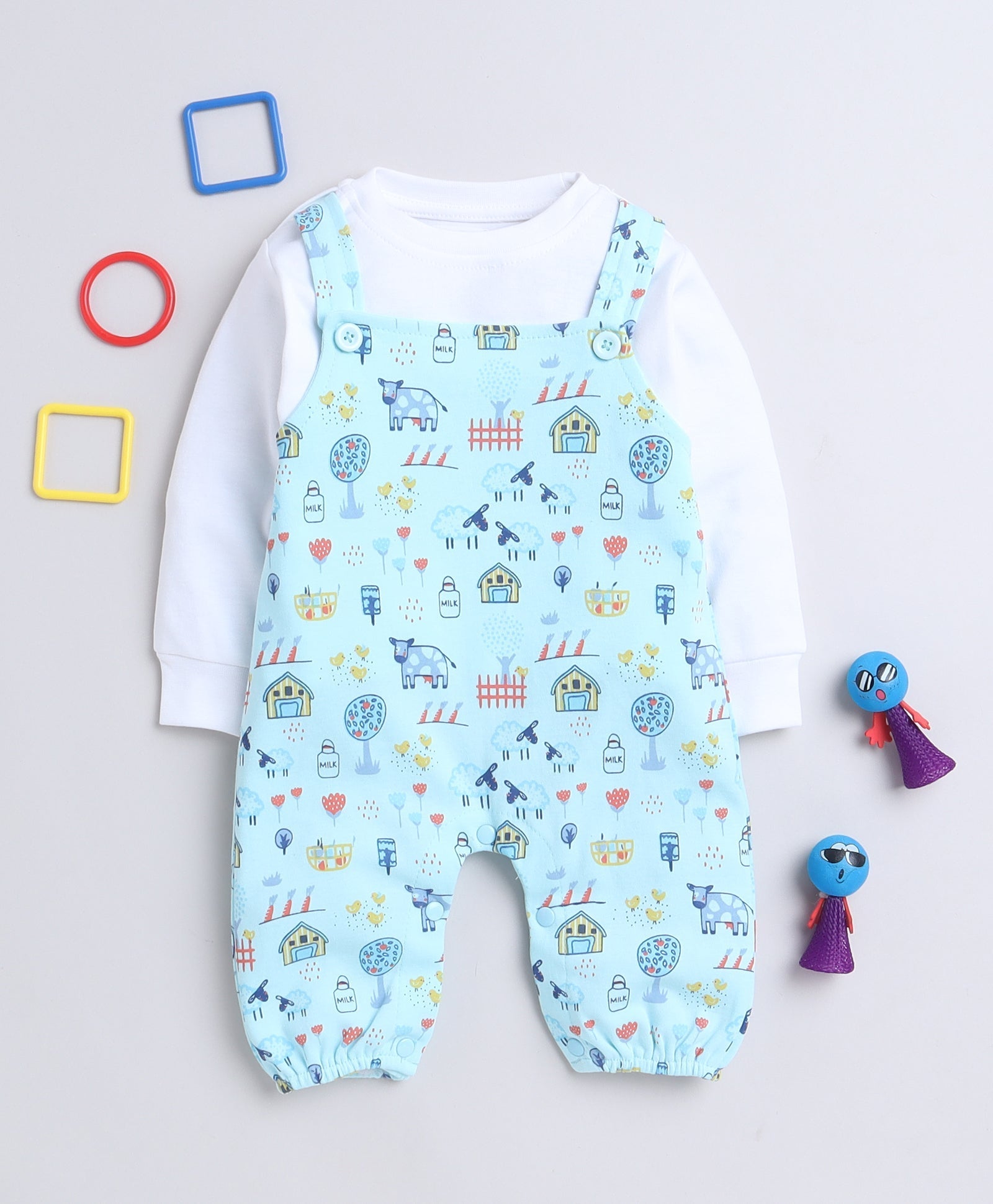 wholesale only Peb10033 - Blue & White Girls Half Sleeves Cotton Jablas Pack Of 3