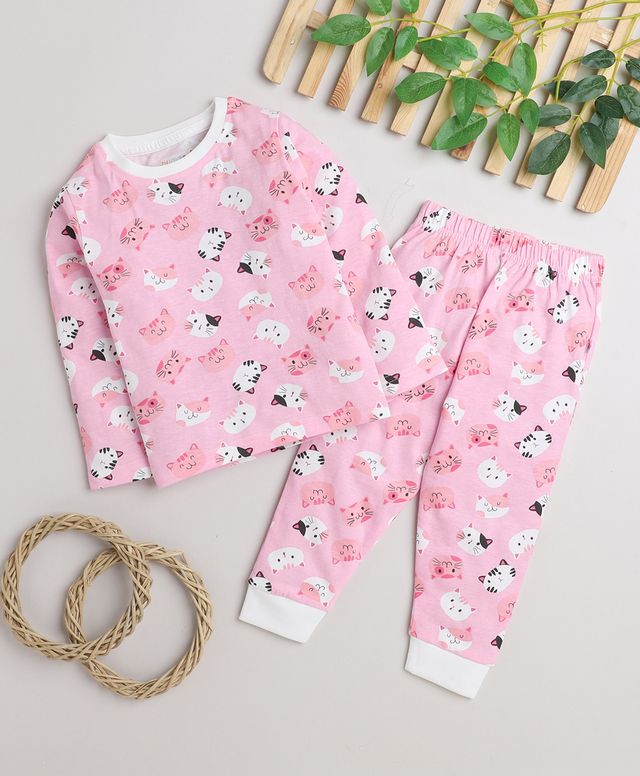 KP6044 - Full sleeve Tshirt and Pyjama - pink - printed- Pack of 5