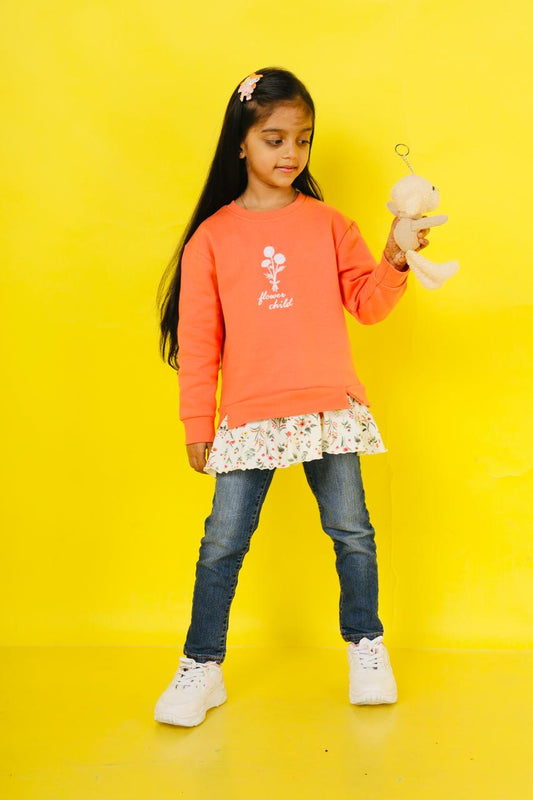 Kids Wear Sweat shirt Fleece 100% cotton with embroidery and attached skirt for wholesale only . 
Premium design of kids sweatshirt 
Kids wear , imported designs, korean design. 
Sweat shirt with skirt attached for girls 