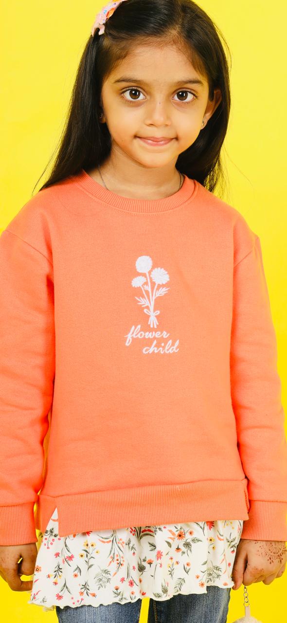 Kids Wear Sweat shirt Fleece 100% cotton with embroidery and attached skirt for wholesale only . 
Premium design of kids sweatshirt 
Kids wear , imported designs, korean design. 
Sweat shirt with skirt attached for girls 
Drop shoulder 