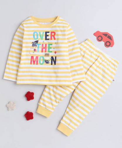 KP6037 - Full sleeve Tshirt and Pyjama - yellow - stripe- Pack of 5