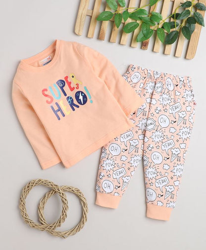 KP6036 - Full sleeve Tshirt and Pyjama - peach - cute pastel- Pack of 5